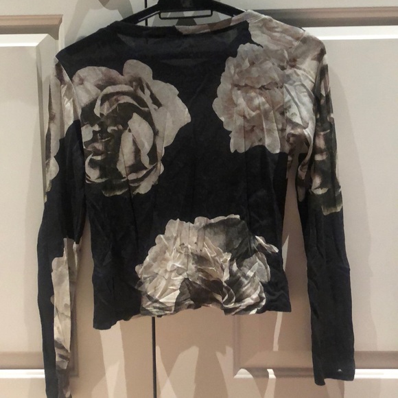Zara Floral Mesh Long Sleeve Black Cropped Top - Picture 3 of 7